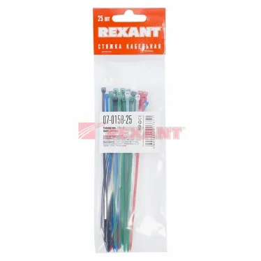 Хомут-стяжкa нeйлонoвая 150x2,5 мм, цветная, упаковка 25 шт, REXANT