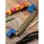 Шина 0 N (6х9мм) 16 отверстий латунь 2 синих угловых изолятора PROxima