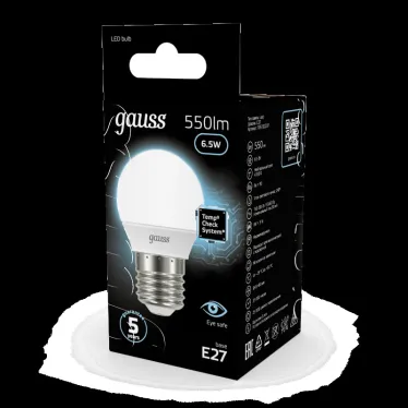 Лампа светодиодная LED 6.5 Вт 550 лм 4100К шар P45 нейтральный E27 AC 220В Black Gauss