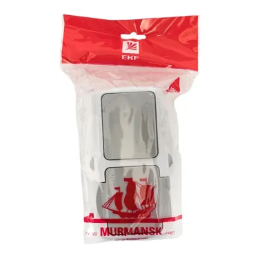 Блок розетка Мурманск 1-м 16А с заземлением с крышкой + одноклавишный выключатель IP54 серый