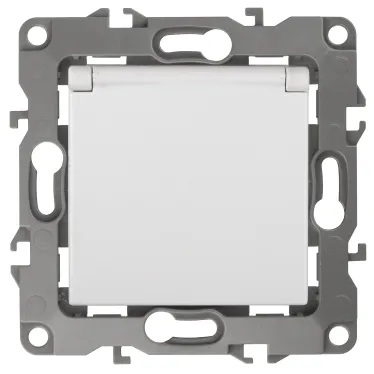 12-2003-01 Электроустановка ЭРА Розетка 2P+E Schuko со шторками с крышкой, 16А-250В, б.л., Эра12, белый | Б0038806 | ЭРА