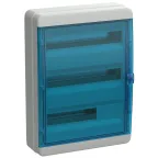 Корпус пластиковый навесной на 54 модуля КМПн-54 IP65 TEKFOR синяя прозрачная дверь