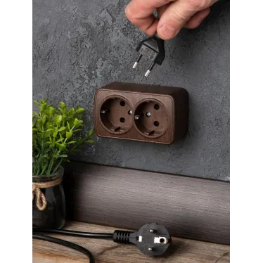 Розетка двухместная ОП Минск 16А с заземлением темное дерево
