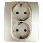Розетка 2X2P+E Schuko со шторками, 16A-250В, Эра12, шампань, 12-2104-04
