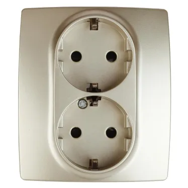 Розетка 2X2P+E Schuko со шторками, 16A-250В, Эра12, шампань, 12-2104-04