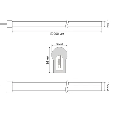Лента светодиодная 220В IP75 NEON 50 м Красный свет ULS-N21-2835-120LED лента /m-8mm-IP67-220V-8W/m-50M-RED | UL-00003770 | Uniel