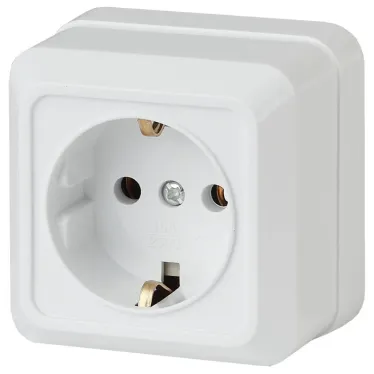 Розетка Intro Quadro 2Э-202-01 с заземлением 2P+E Schuko, 16А-250В, IP20, ОУ, без монтажной пластины, белый