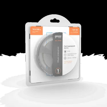 Лента светодиодная LED 2835/120-SMD 14.4 Вт/м 1400 лм/м 3000К DC 12В IP20 8мм (блистер 3м) Basic Gauss