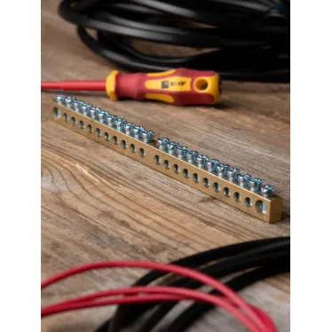 Шина PEN ноль-земля 8х12мм 22 отверстия латунь крепеж по центру PROxima