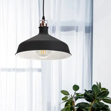 Светильник подвесной декоративный PL2 BK/RC E27 max 60W, d300 мм, шагрень черный/медь