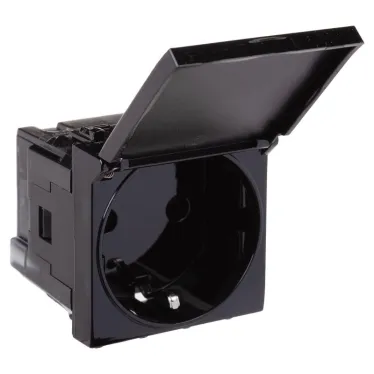 Avanti Розетка с крышкой ''Черный квадрат'', 2P+E, с защитными шторками, 2 модульная