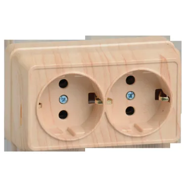 ОКТАВА Розетка двойная наружная с заземлением сосна без крышки 16А