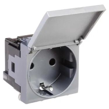 Avanti Розетка с крышкой модульная 2P+E с з/ш Закаленная сталь2 модуля