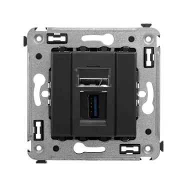 Avanti USB 3.0 розетка одинарная в стену, тип А-А, , Черный матовый