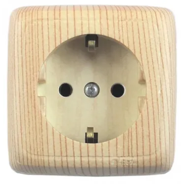 Розетка наружная с заземлением с изоляционной пластиной со шторками сосна