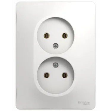 GLOSSA Розетка двойная без заземления в сборе белая