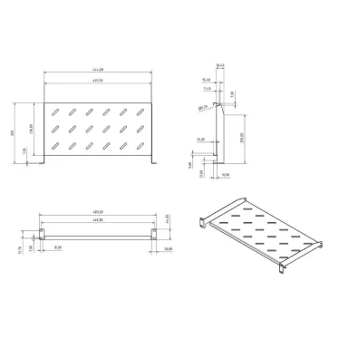 Полка угловая с перфорацией 19д 1U ширина 440 мм глубина 250 мм