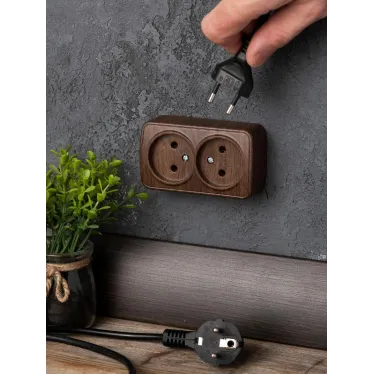 Розетка 2-местная ОП Минск 10А без заземления темное дерево