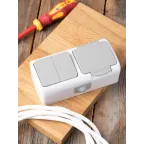 Блок розетка Мурманск 1-м 16А с заземлением с крышкой + двухклавишный выключатель IP54 серый