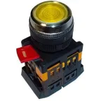 Кнопка желтая ABLFS-22 1з+1р плоская с подсветкой неон 240В