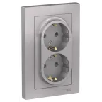 Розетка ATLASDESIGN двойная с заземлением 16А в сборе алюминий