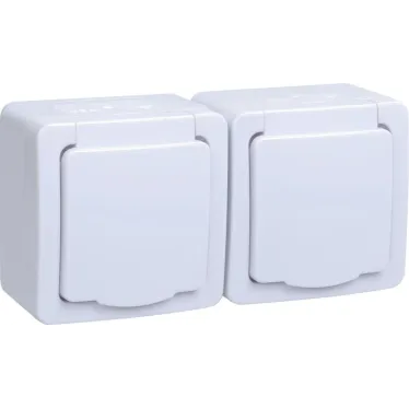 Гермес PLUS Розетка двойная наружная с заземлением с крышкой IP54