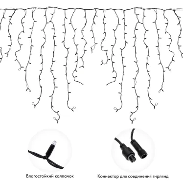 Гирлянда Айсикл (бахрома) светодиодный, 6,0 х 1,5 м, черный провод "КАУЧУК", 230 В, диоды белые, 240 LED | 255-295 | NEON-NIGHT