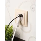 Розетка Минск 1-местная СП c заземлением 16А бежевая с защитными шторками с USB 1А