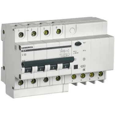 Выключатель автоматический дифференциальный АД14 4Р 50А 300мА GENERICA