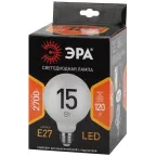Лампа светодиодная F-LED G125-15w-827-E27 OPAL (филамент, шар опал, 15Вт, тепл, E27) | Б0047038 | ЭРА