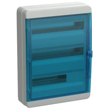 Корпус пластиковый навесной на 54 модуля КМПн-54 IP65 TEKFOR синяя прозрачная дверь