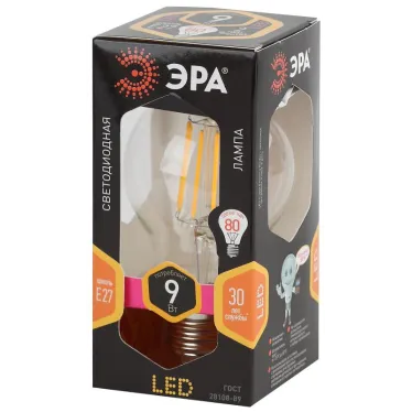 Лампа светодиодная филаментная F-LED A60-9W-827-E27 (филамент, груша, 9Вт, тепл, Е27) (10/100/1500)