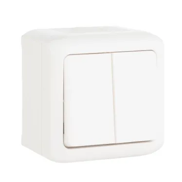 Quteo Выключатель двухклавишный наружный IP44 белый 10А