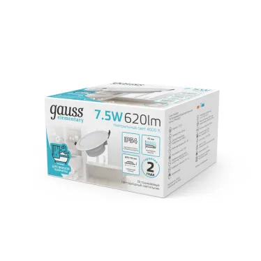 Светильник встраиваемый downlight Elementary круг 7,5W 620lm 4000K 185-250V IP54 95*45 монтаж белый LED 1/40 | 999420207 | Gauss