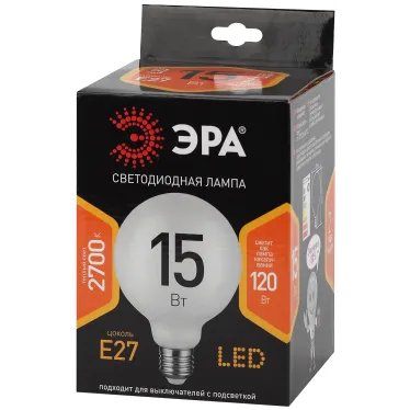 Лампа светодиодная F-LED G125-15w-827-E27 OPAL (филамент, шар опал, 15Вт, тепл, E27) | Б0047038 | ЭРА