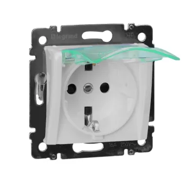 VALENA Розетка с заземлением с крышкой со шторками белая