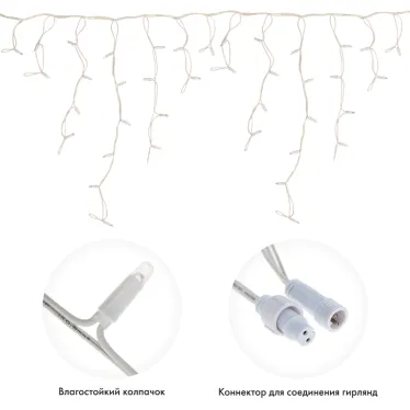 Гирлянда Айсикл (Бахрома) светодиодная 5х0,7 м, 152 LED, белый провод каучук, теплое белое свечение | 255-376 | NEON-NIGHT