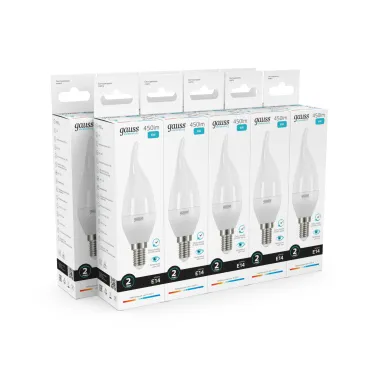 Лампа светодиодная LED 6Вт E14 220В 4100К Elementary свеча на ветру | 34126 | Gauss