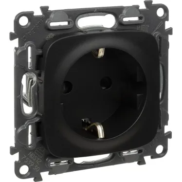 Valena ALLURE Розетка силовая 2К+З 16А 250В со шторками безвинтовые зажимы с лицевой панелью антрацит