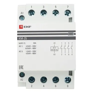 Контактор модульный КМ 25А 4NО (3 модуля) 24В АС PROxima