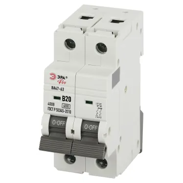 Автоматический выключатель PRO VA63-2P20B6 ВА47-63 2P 20А кривая B 6кА  | Б0063029 | ЭРА