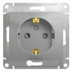 GLOSSA Розетка с заземлением со шторками в рамку алюминий