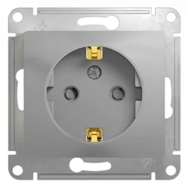 GLOSSA Розетка с заземлением со шторками в рамку алюминий