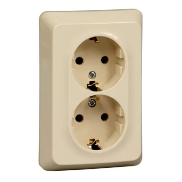 ЭТЮД Розетка двойная скрытая с заземлением без шторок 16А 250B кремовый