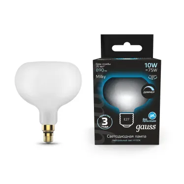 Лампа светодиодная Filament А190 10W 890lm 4100К Е27 milky диммируемая LED 1/6 | 1017802210-D | Gauss