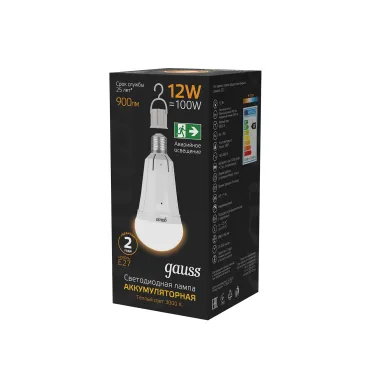 Лампа светодиодная A80 12W 900lm 3000K Е27 авар. с Li-Ion аккумулятором | 102002112 | Gauss