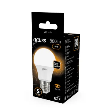 Лампа светодиодная LED 10Вт E27 220В 3000К A60 | 102502110 | Gauss