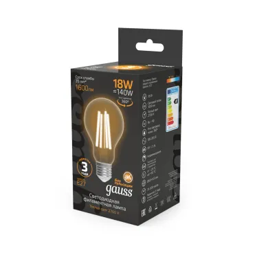 Лампа светодиодная Filament А60 18W 1600lm 2700К Е27 LED 1/10/40 | 102902118 | Gauss