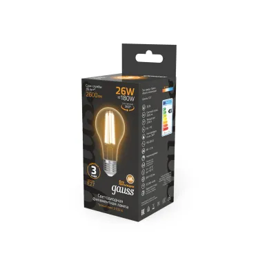 Лампа светодиодная Filament А70 26W 2600lm 2700К Е27 LED 1/10/40 | 102902126 | Gauss