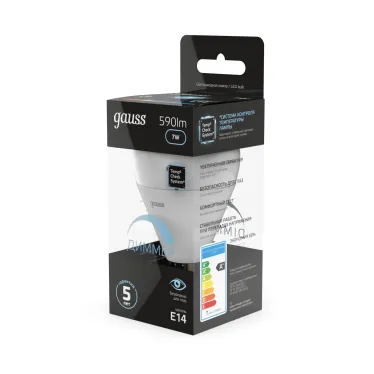 Лампа светодиодная LED 7Вт E14 220В 4100К шар, диммируемая | 105101207-D | Gauss